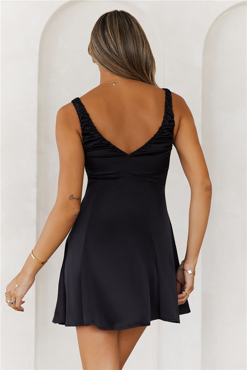 Impeccable Style Satin Mini Dress Black