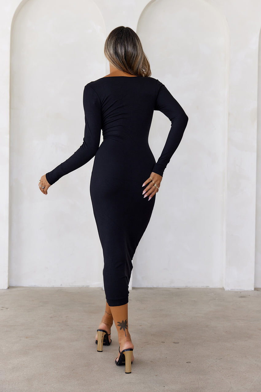 BASE The Must Own Long Sleeve Ribbed Midi Dress Black