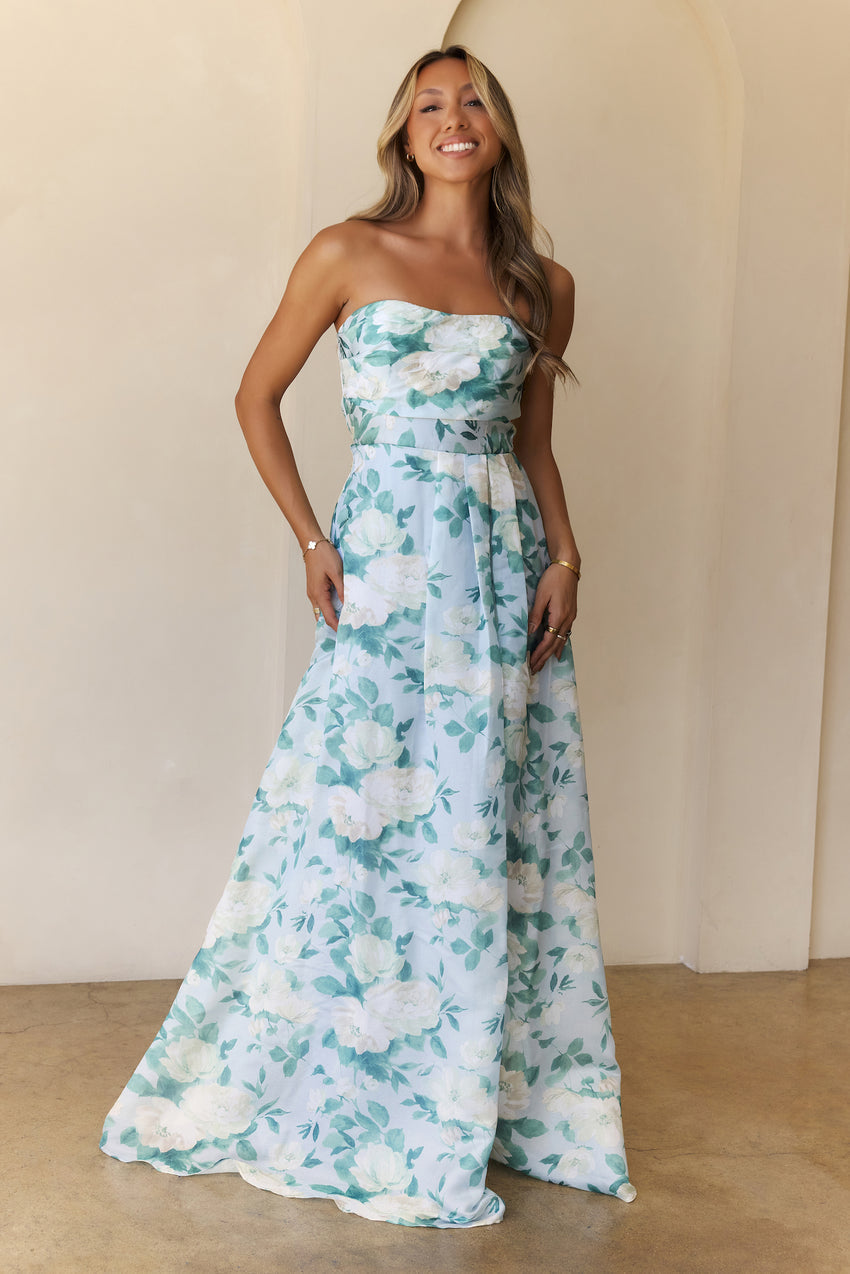 Elegant Essence Strapless Maxi Dress Blue