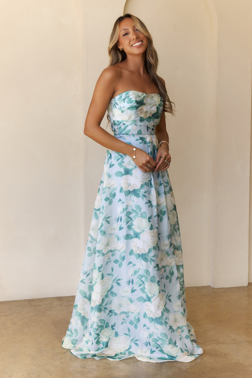 Elegant Essence Strapless Maxi Dress Blue