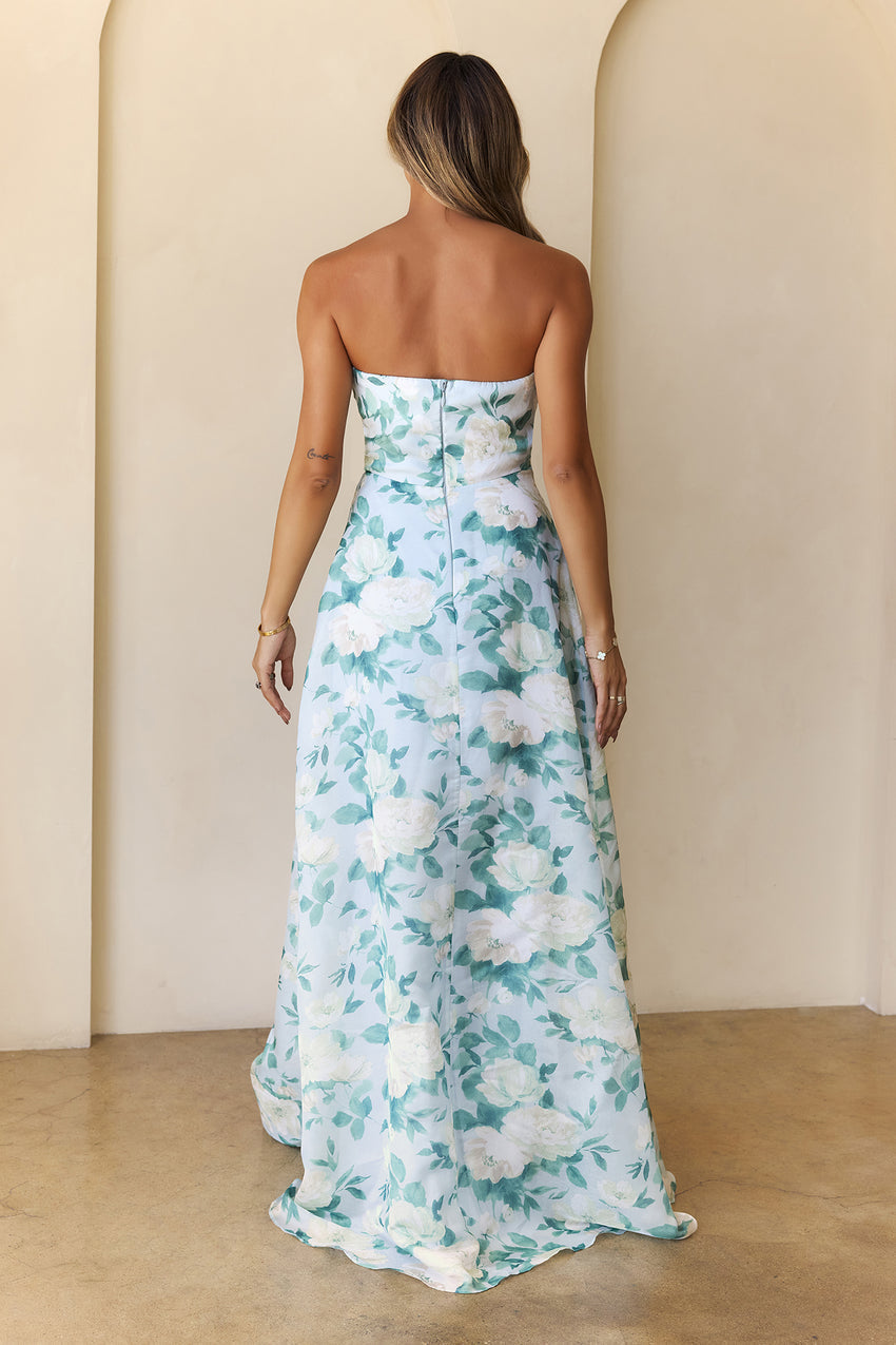 Elegant Essence Strapless Maxi Dress Blue