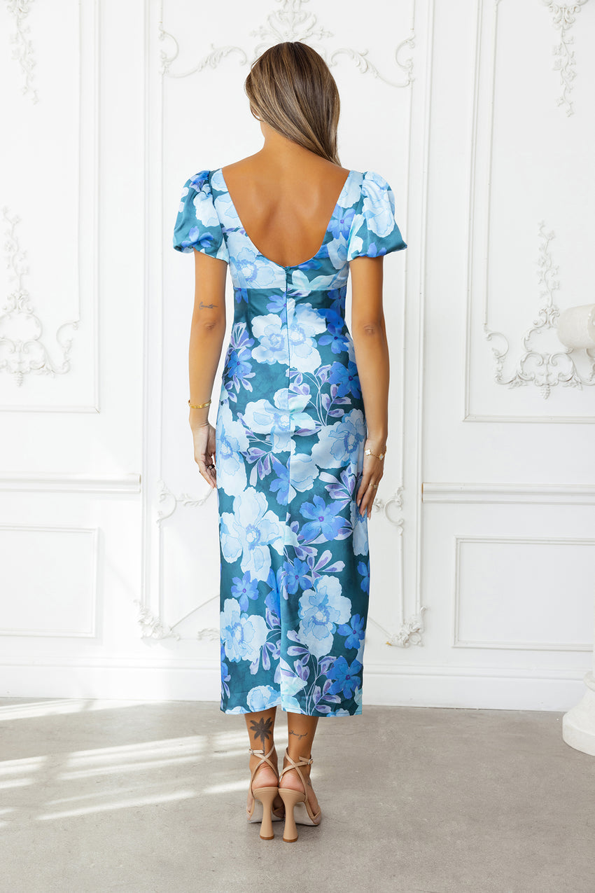 Noir Flower Midi Dress Blue