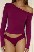 BASE Luxe Rib Off Shoulder Long Sleeve Top Berry