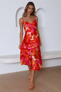Having Fun Satin Midi Dress Red