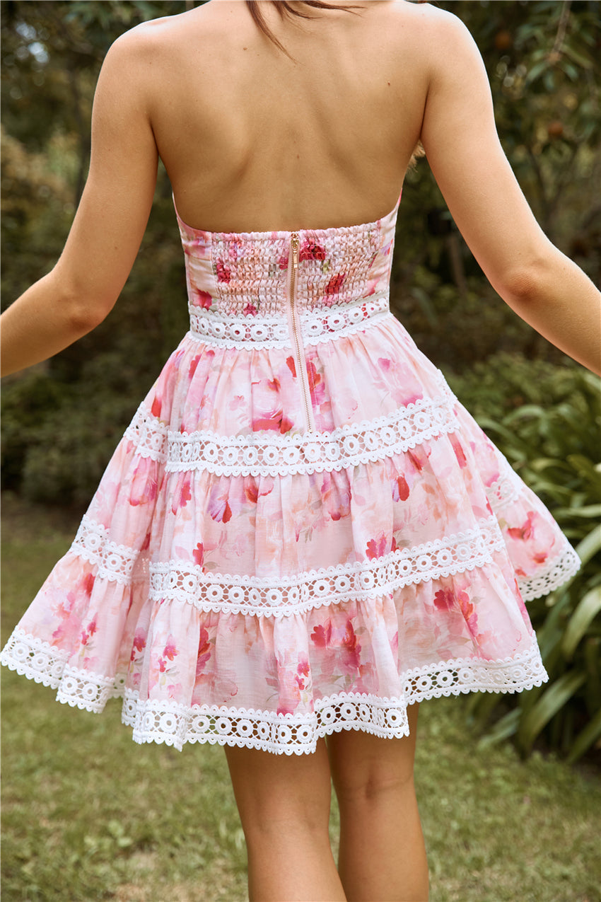 Nostalgic Paradise Strapless Mini Dress Pink