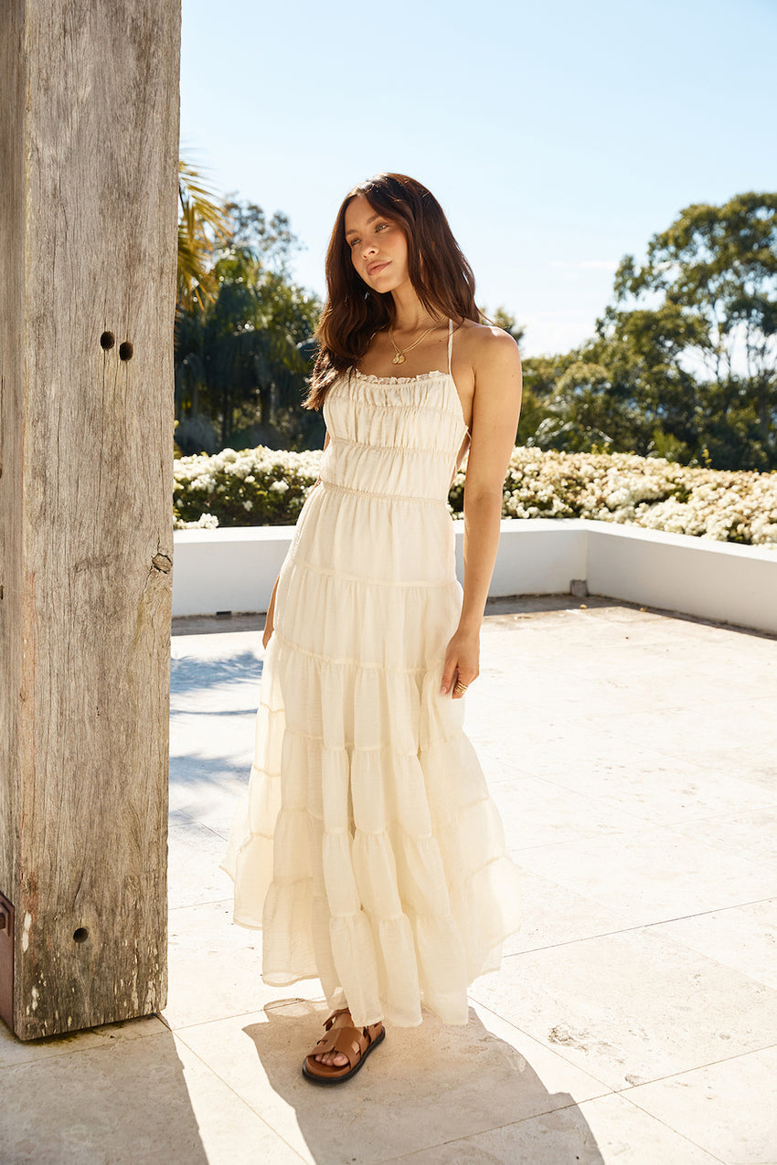 Beauty Retreat Halter Maxi Dress Beige