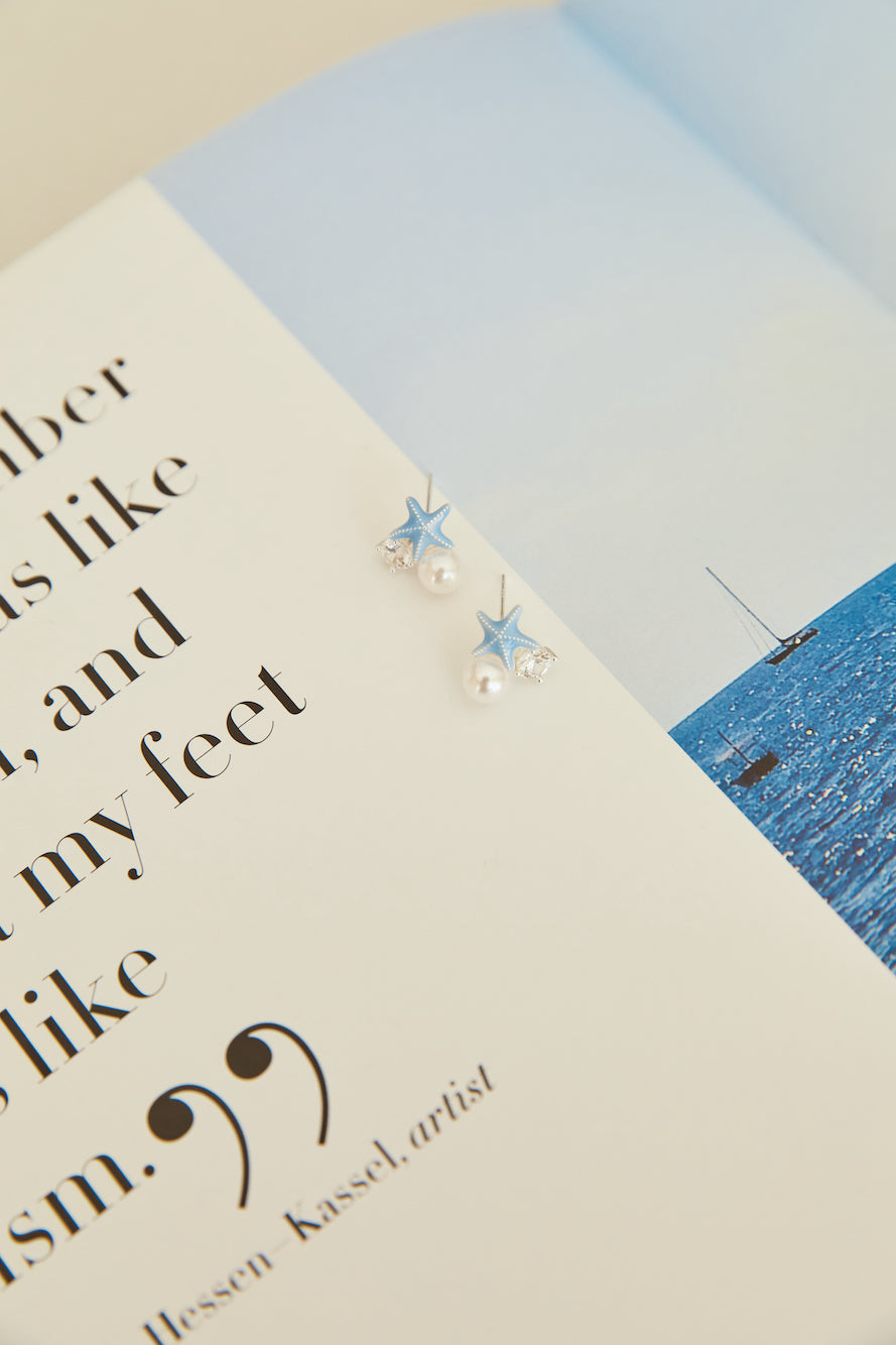 Petite Starfish Earrings Blue