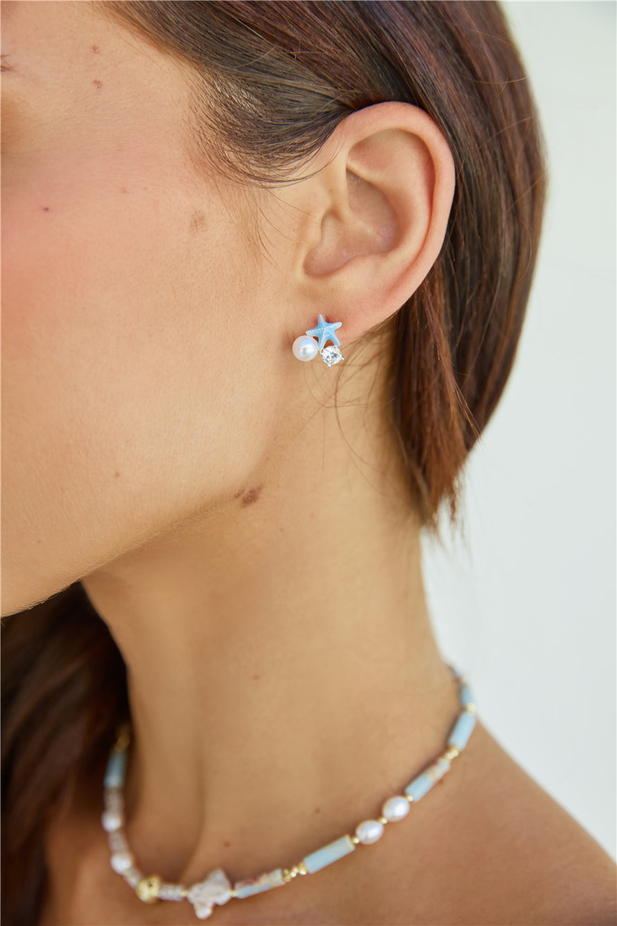 Petite Starfish Earrings Blue