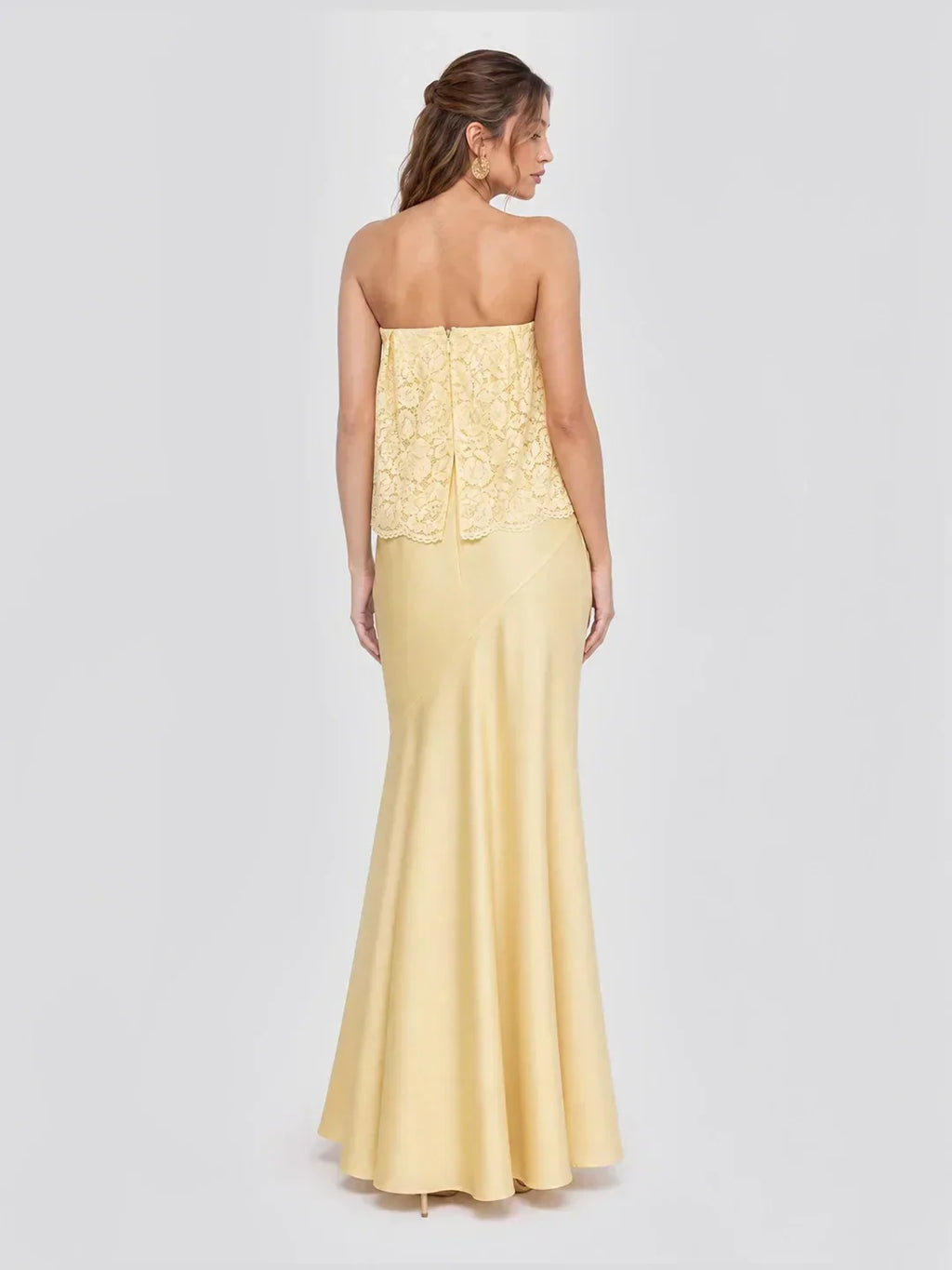 Lace Patchwork Satin Bandeau Maxi Dress