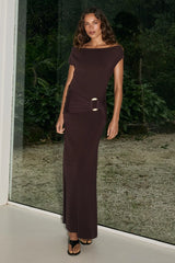 KAMRYN OFF SHOULDER MAXI DRESS - CHOCOLATE
