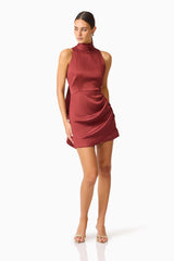 Calista Neck Scarf Mini Dress in Burgundy