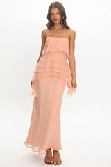 Olita Tiered Ruffle Slip Maxi Dress Apricot