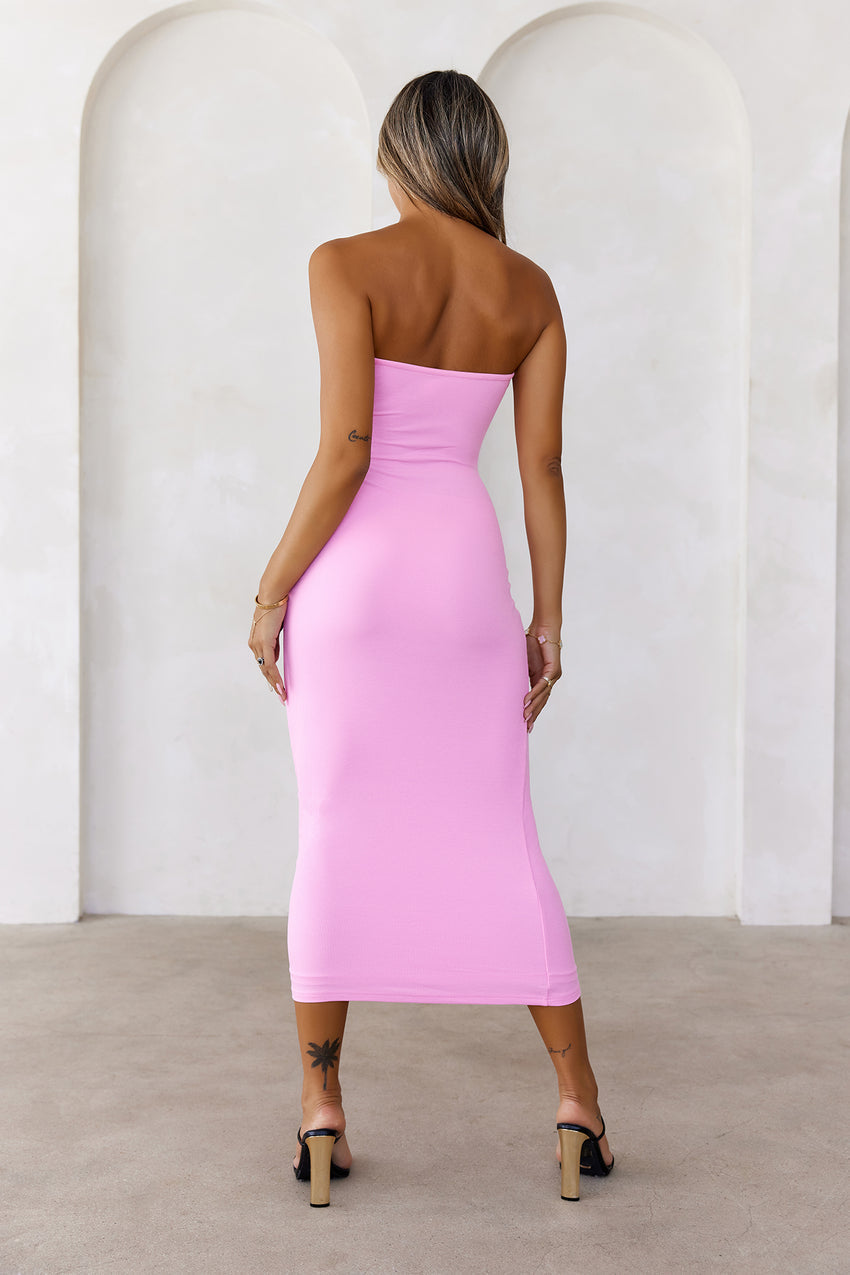BASE The Ultimate Strapless Ribbed Midi Dress Pink