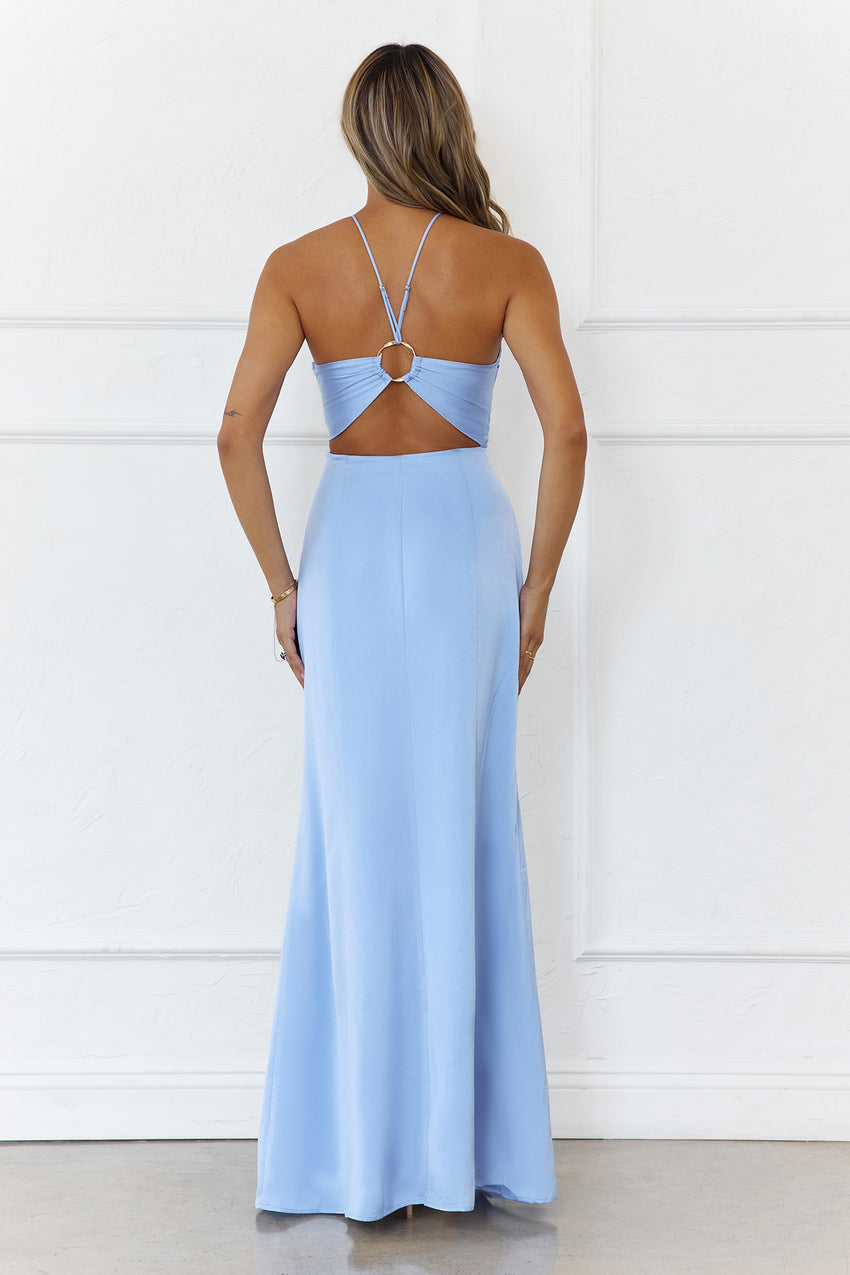 Gleam Dream Satin Maxi Dress Blue