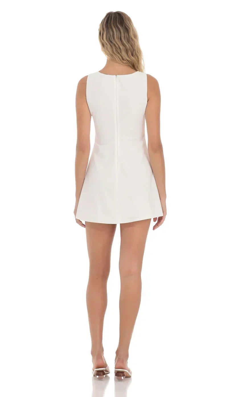 High Neck Dress In White