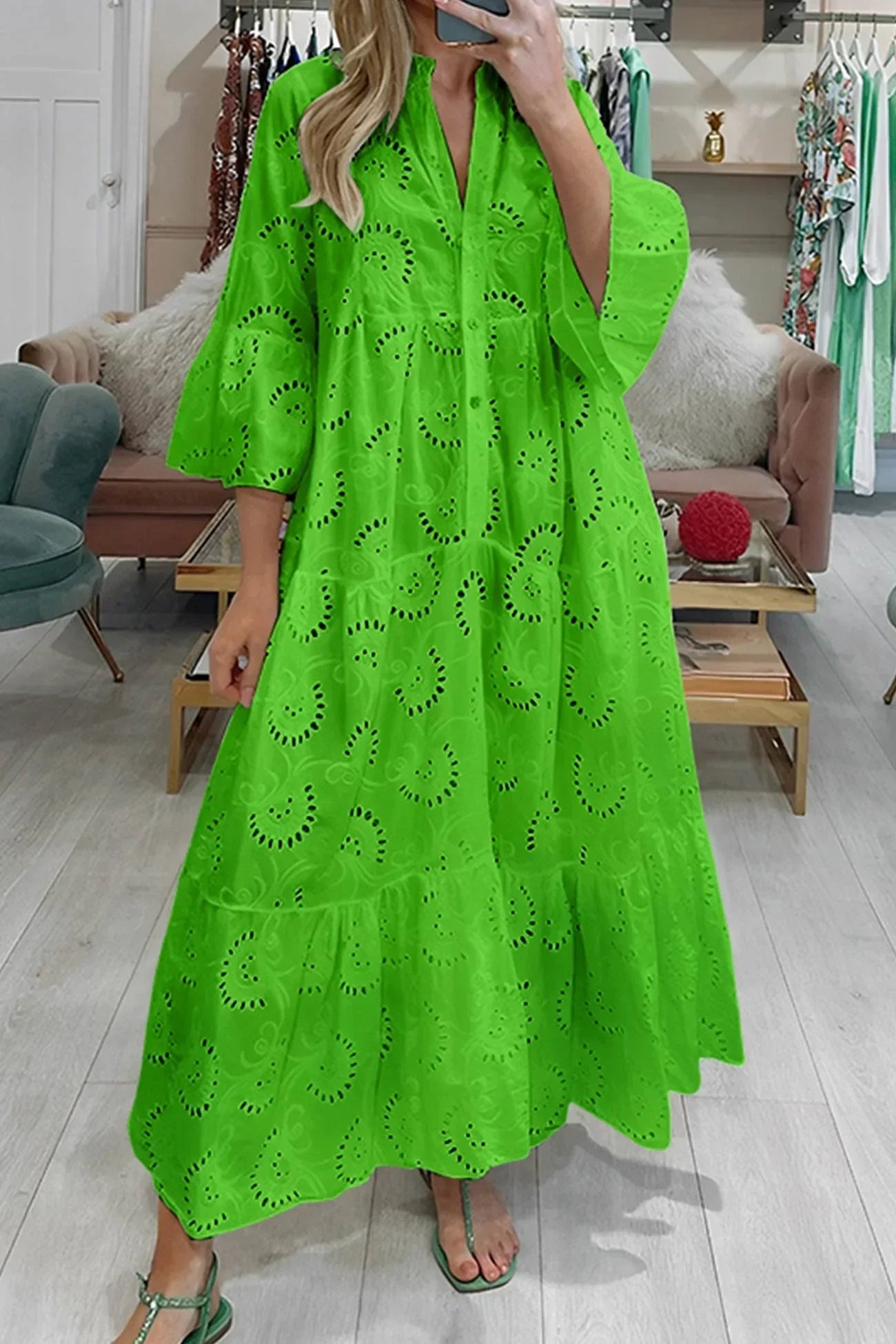 Bohemian Embroidered Cotton Maxi Dress - Lightweight, Flowy & Effortlessly Chic