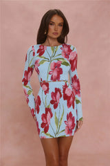 Girl's Best Look Long Sleeve Mini Dress Blue Floral