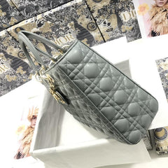 LARGE LADY BAG 32CM GRAY CANNAGE LAMBSKIN