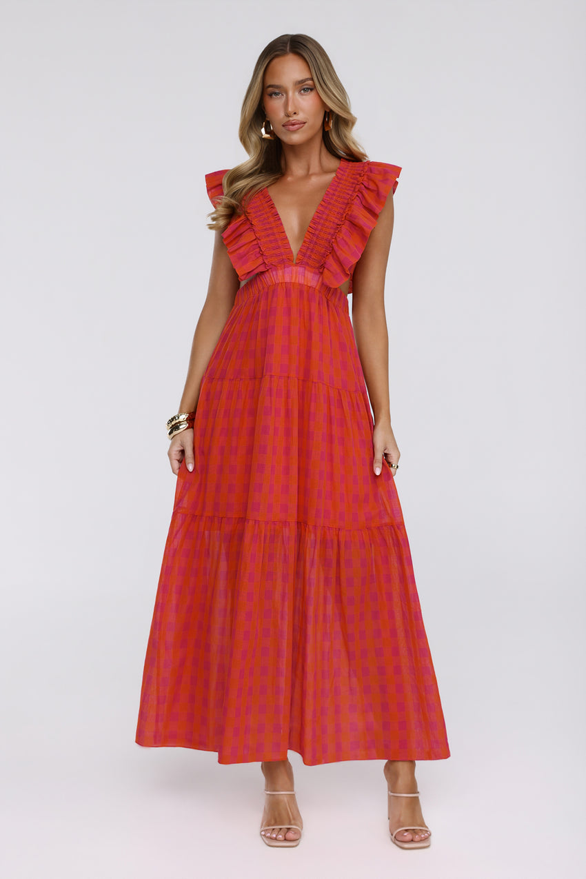 Classic Plaid Maxi Dress Pink