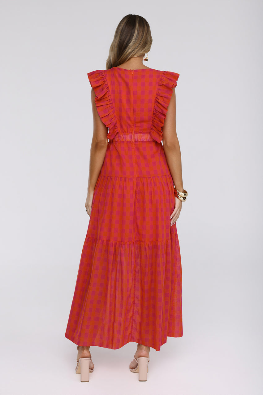 Classic Plaid Maxi Dress Pink