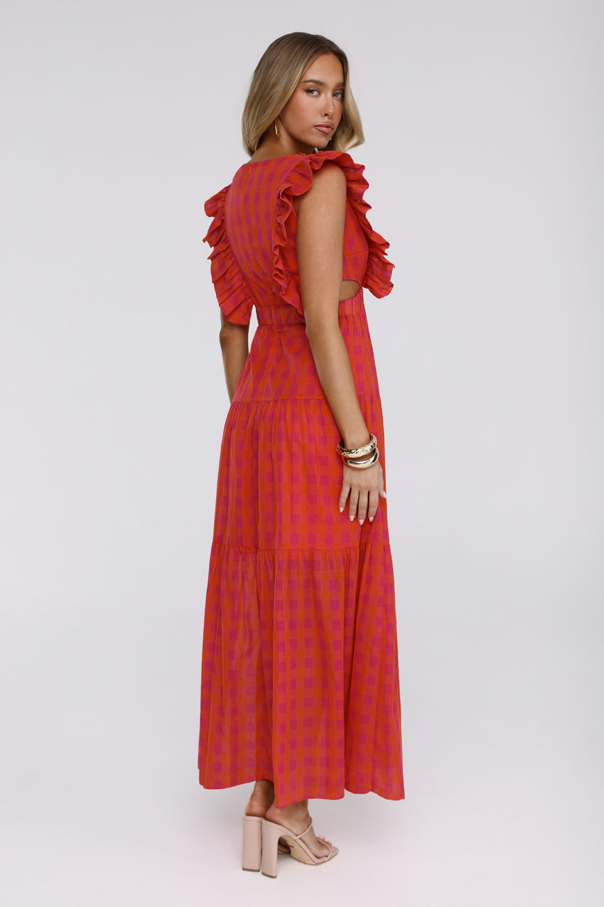 Classic Plaid Maxi Dress Pink