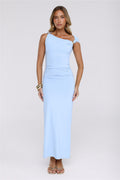 Chic Dreams Await Off Shoulder Maxi Dress Blue