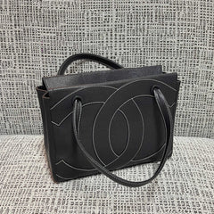 CC Vintage Contrast Stitch Tote Bag 29cm Black Caviar Leather