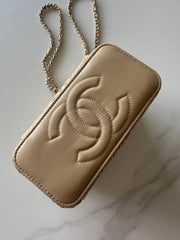 CC Vanity Clutch With Chain 18.5cm Beige Raffia & Lambskin 292226