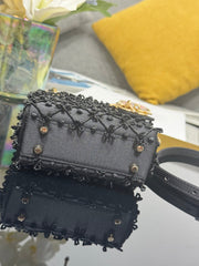 CD Mini Lady Dior 12cm Black Beaded Embroidered Cowhide Leather GHW 158590