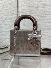 CD Mini Lady Dior Bag 17cm Metallic Bronze Snakeskin Leather SHW 160001
