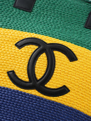 CC Coco Beach Maxi Shopping 58cm Bag Green Yellow Blue Braided Raffia 162469