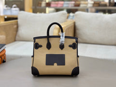 HM Birkin Cargo 25CM Handbag Black Beige Swift Canvas