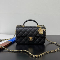 CC 26P Top Handle Classic Flap 20 Squirrel Charm Black Caviar Leather 163715