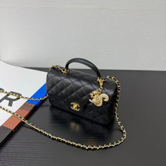 CC 26P Top Handle Classic Flap 20 Squirrel Charm Black Caviar Leather 163715