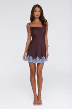 Evening Glow Satin Mini Dress Wine