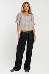 Rachelle Gingham Lace Trim Blouse