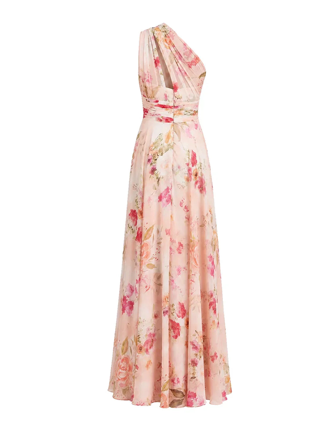 Bouquet Floral A-Line One Shoulder Chiffon Dress