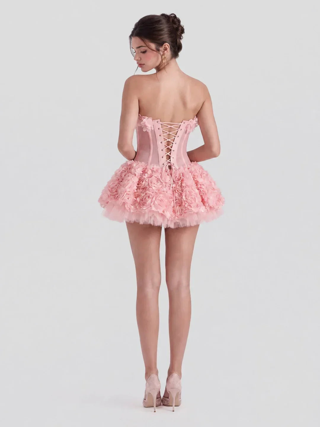 Floral Applique Strapless Corset Mini Dress