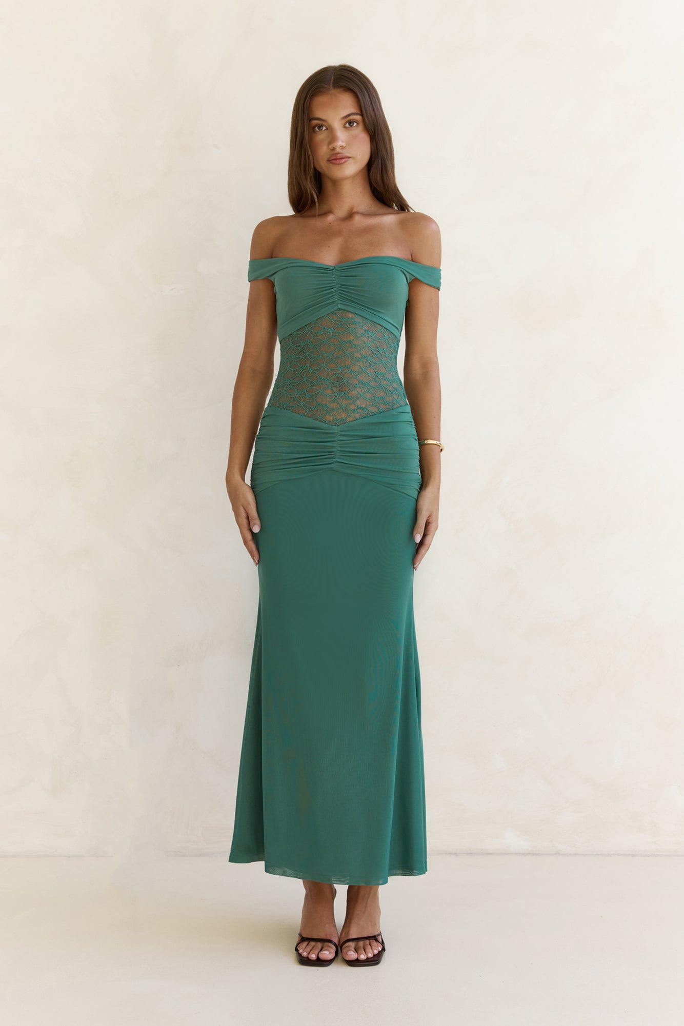 Always Dreaming Lace Off Shoulder Maxi Dress Teal