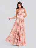 Bouquet Floral A-Line One Shoulder Chiffon Dress