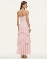 Orchid Embroidered Ruffled One-Shoulder Maxi Dress - Blush Pink