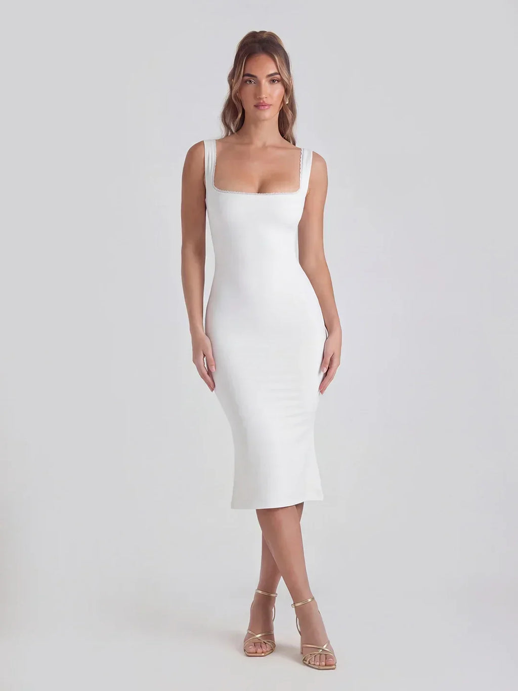 Lace Trimmed Backless Midi Dress