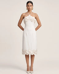Orchid Embroidered Halter Midi Dress - White