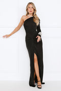 Luxe Atelier One Shoulder Maxi Dress Black