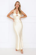 Ishara Halter Satin Maxi Dress Yellow