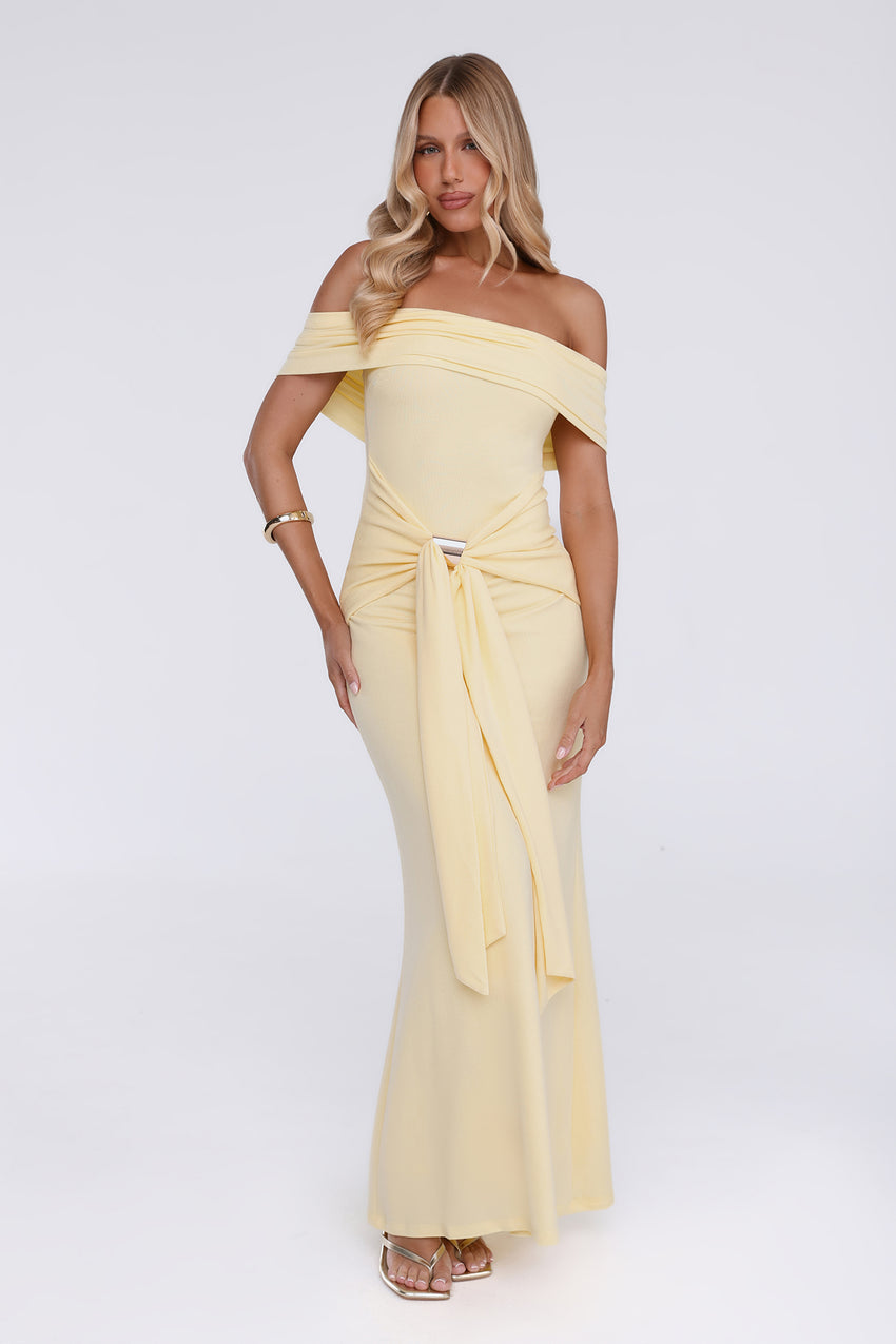 Contemporary Vibe Off Shoulder Maxi Dress Yellow