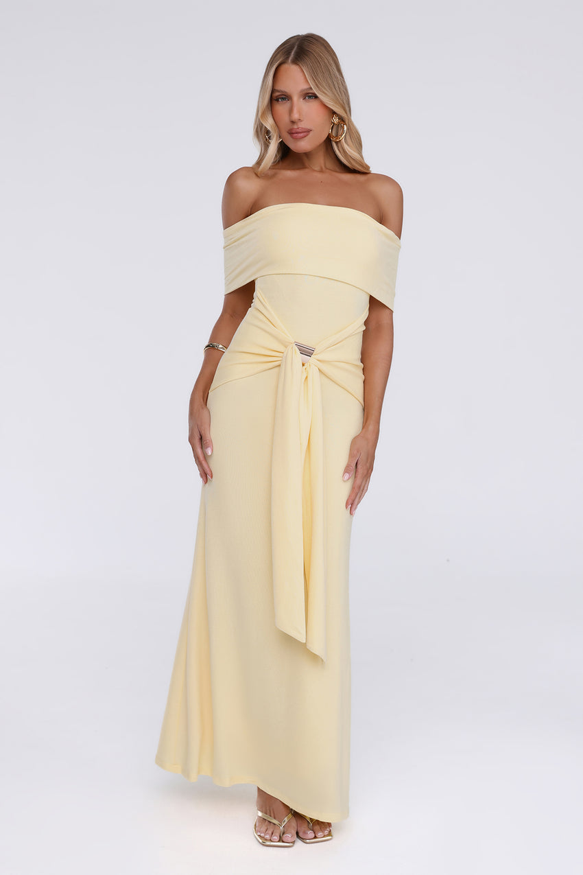 Contemporary Vibe Off Shoulder Maxi Dress Yellow