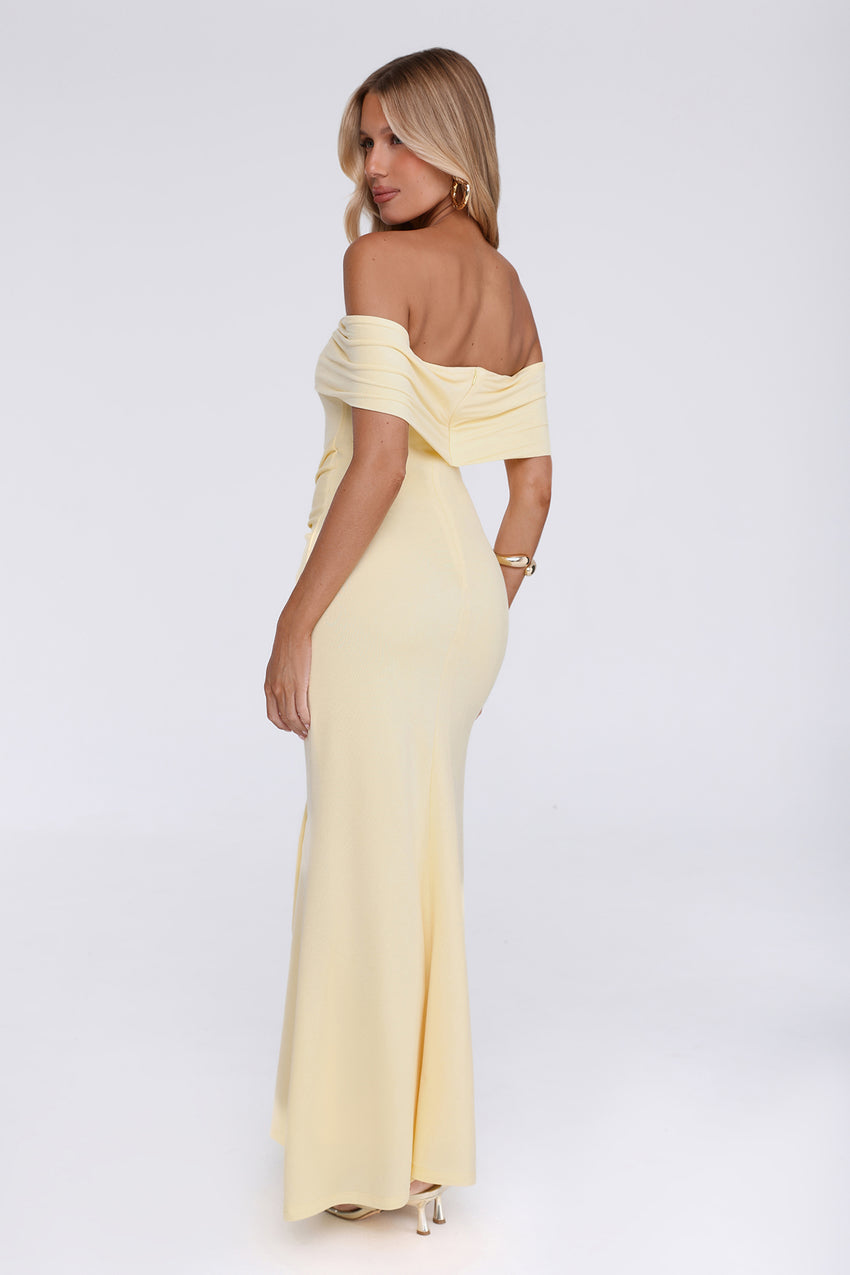 Contemporary Vibe Off Shoulder Maxi Dress Yellow