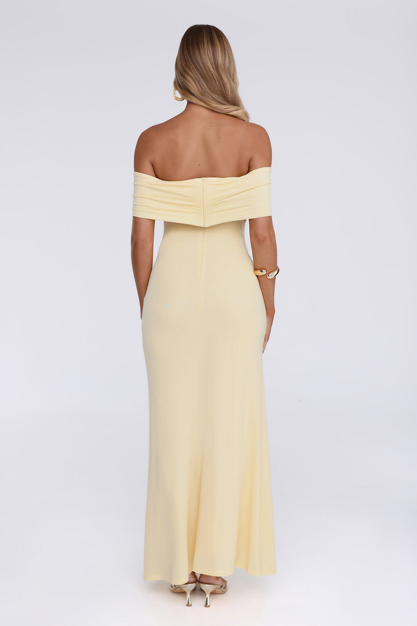 Contemporary Vibe Off Shoulder Maxi Dress Yellow