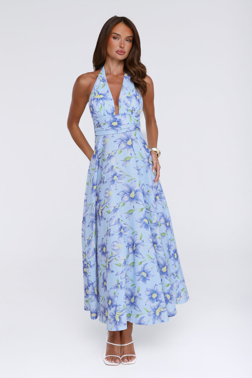 Doll Season Halter Maxi Dress Blue